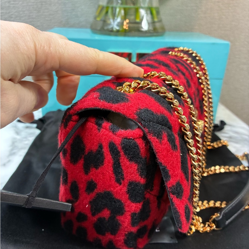 Versace Quilted Wool Red & Black Leopard Medusa Shoulder Bag - NWT Retail $1600 - Picture 5 of 11